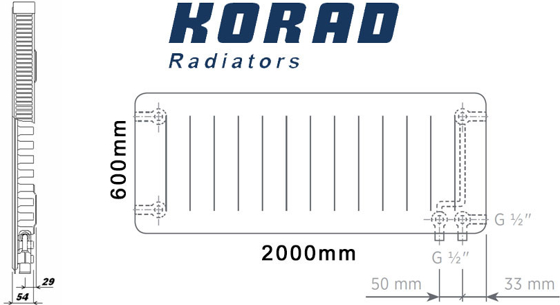 Korad Radiators 11VKP 600 x 2000 mm