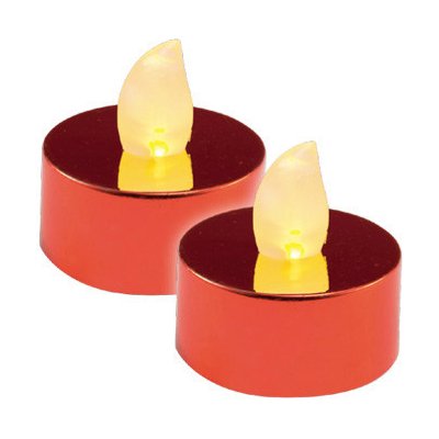 LED čajová sviečka, lesklá červená, 2ks, 3V