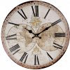 Drevené hnedo-biele nástenné hodiny v country vintage štýle s mapou sveta Ø 34*4 cm Clayre & Eef 35003