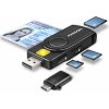 AXAGO AXAGON CRE-SMP2A, USB-A + USB-C PocketReader 4-slot čtečka Smart card (eObčanka) + SD/microSD/SIM PR3-CRE-SMP2A