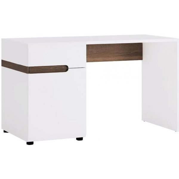 Písací a pracovný stôl Tempo Kondela PC stôl, biela extra vysoký lesk HG/dub sonoma tmavý truflový, LYNATET TYP 80