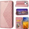 Peňaženkové kožené puzdro CUBIC GRID na Xiaomi 13 – Ružovozlatá