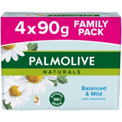 Palmolive Naturals Balanced & Mild tuhé toaletné mydlo 3 + 1 kus 90 g