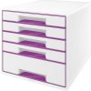LEITZ Zásuvkový box WOW CUBE, 5 zásuviek, biela/purpurová