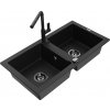 MEXEN/S MEXEN/S - Mario granitový drez 2-bowl vrátane batérie Flora, čierna 6504-77-670401-70-B