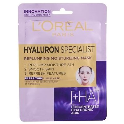 L'Oréal Paris Hyaluron Specialist Replumping Moisturizing textilní pleťová maska proti vráskám pro ženy