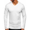 Biele pánske tričko s dlhými rukávmi s výstrihom do V bez potlače Bolf 172008