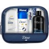 Dove Travel Dámska cestovná kozmetická taška 55 ml sprchový gél + 100 ml šampón + 50 ml roll-on antiperspirant + 16 ml zubná pasta + skladacia zubná kefka
