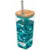 Sklenený cestovný hrnček so slamkou Liquid Cube Water Flowers 540 ml