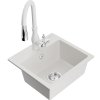 Mexen Milo, 1-komorový granitový drez 435x410x171 mm a drezová batéria Savita, biela, 6505-20-672601-20