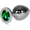 Metal Butt Plug RoseBud Classic with Green Jewel Size L