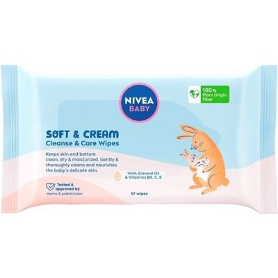 Nivea Baby vlhčené čistiace obrúsky Soft & Cream 57 ks, Soft & Cream
