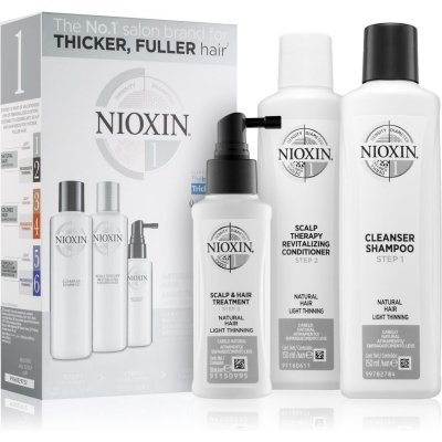Nioxin System 1 čistiaci šampón 150 ml + revitalizačný kondicionér pre pokožku hlavy 150 ml + starostlivosť na vlasy a vlasovú pokožku 50 ml kozmetická sada