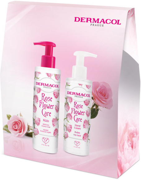 Dermacol Rose Flower Care tekuté mydlo 250 ml + krém na ruky 150 ml darčeková sada