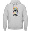 AWDis Hoodie Mikina - Nápis - Love Always Wins - Šedivá sivá - 3XL - Pánske