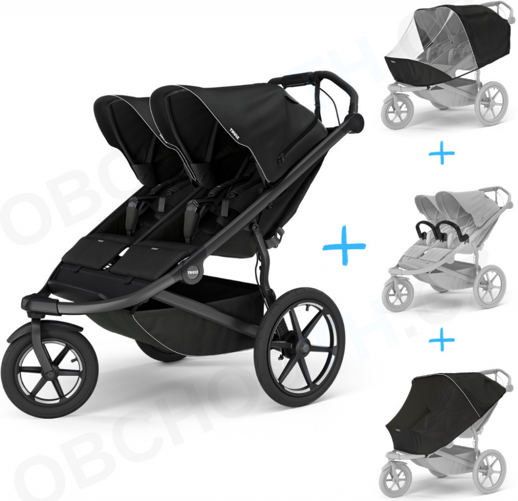 Thule Set 5v1 Urban Glide 3 Double Black 2024 + pláštenka + ochranná sieť + 2x madlo