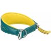 Kožený obojok ACTIVE Comfort pre chrtov - petrolejová/žltá S-M:33-42cm/60mm