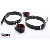 WHIPS Leather Thigh Cuffs for Her, putá na stehná a zápästia s červeným polstrovaním