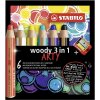 Pastelky STABILO woody 3in1, sada 6 ks v puzdre s strúhadlom "ARTY"