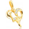 Šperky eshop - Diamantový prívesok zo žltého 14K zlata - srdce s nápisom 