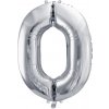 PartyDeco Fóliový balón narodeninové číslo 0 strieborný 86cm
