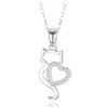 MINET Strieborný náhrdelník s mačkou, srdcom a bielym zirkónom JMAN0529SN45