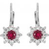 Strieborné náušnice kvetinky s červeným zirkónom