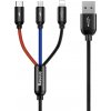 Baseus CAMLT-BSY01 Three Primary Colors 3v1 USB - micro USB / Lightning / USB-C nylonový opletený 3,5A, 1,2m, černý