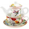 Čajový Set pre jedného Kvety 0,32l sklo/porcelán
