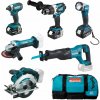 Makita DLX6046 Aku set DGA452Z+DHP458Z+DJR186Z+DML802+DSS610Z+DTD152Z+195584-2+3xBL1830B