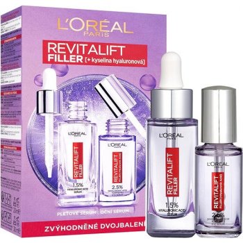 L’Oréal Paris Revitalift Filler rozjasňujúce očné sérum s kyselinou hyalurónovou 20 ml + sérum proti vráskam s kyselinou hyalurónovou 30 ml