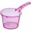 Priehľadná ružová nádoba s rúčkou