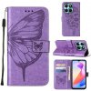 Peňaženkové kožené puzdro Embossed Butterfly na Honor X6a - Fialová