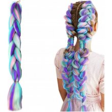 !!!! Syntetické vlasy - Vrkoč modro-fialovo-ružovo-biely 120cm