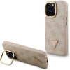 Guess PU 4G Strass Triangle Logo Stand Camera Frame MagSafe Zadný Kryt pre iPhone 15 Pre Pink