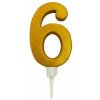 TORO Tortová sviečka číslica 6 zapichovacia 16cm zlatá