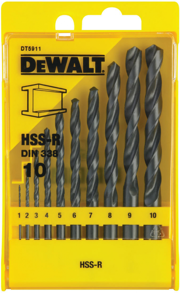 DeWalt sada vrtákov do kovu HSS-R, 10 dielna DT5911