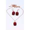 Set náhrdelník a náušnice červený hranatý Ružovo zlatá retiazka