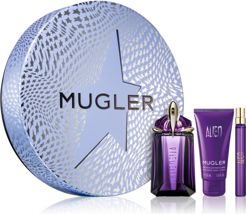 Thierry Mugler Alien EDP pre ženy 60 ml + EDP 10 ml miniatúra + telové mlieko 50 ml, darčeková sada pre ženy