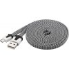 PremiumCord Kabel micro USB 2.0, A-B 2m, plochý textilní kabel, černo-bílý