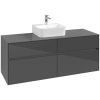 VILLEROY & BOCH Collaro závesná skrinka pod umývadlo na dosku (umývadlo v strede), 4 zásuvky, 1400 x 500 x 548 mm, Glossy Grey, C10000FP