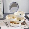 Štvorposchodová otočná šperkovnica so zrkadlom, biela (ALA3)