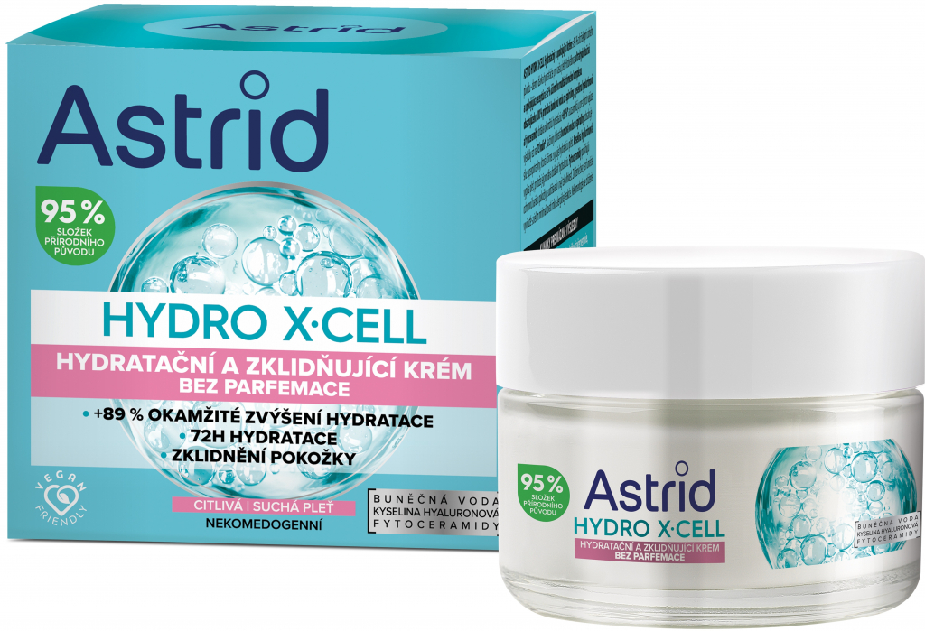 Astrid Hydro X-Cell hydratačný a upokojujúci krém bez parfumu pre citlivú pleť 50 ml