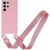 Kryt na Samsung Galaxy S22 Ultra gumový so šnúrkou na krk ružový