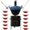 Perfect Cauldron kotol na guláš a zabíjačku smalt 80 L (1,2 mm), Perfect Cauldron kotlina 58 cm KOV, Perfect Cauldron taniere servírovacie 20,5 cm 12 ks, pokrievka 65 cm SMALT, vareška 80 cm SMREK, na