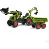 FALK Class Šľapací traktor Bager Claas Axos 330 s čelným nakladačom a sklápacou vlečkou Maxi, od 3 do 7 rokov, zelený