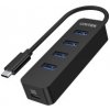Unitek Hub USB-C, 4 porty USB 3.1, aktívny, 10 W H1117B