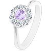 Šperky eshop - Prsteň v striebornej farbe, zirkónový kvietok so svetlofialovým stredom R42.26 - Veľkosť: 51 mm