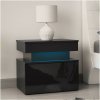 MIRJAN 24 | Nočný stolík s LED osvetlením GLOSSA 55x51 cm čierna/lesklá čierna | MJ0176