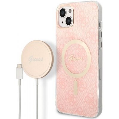 Puzdro Guess 4G MagSafe + Bezdrôtová nabíjačka pre iPhone 14 Plus - ružové